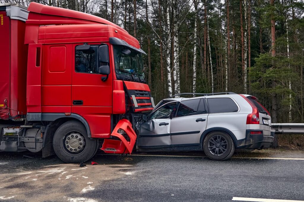 Car Collides with the Big rig Truck